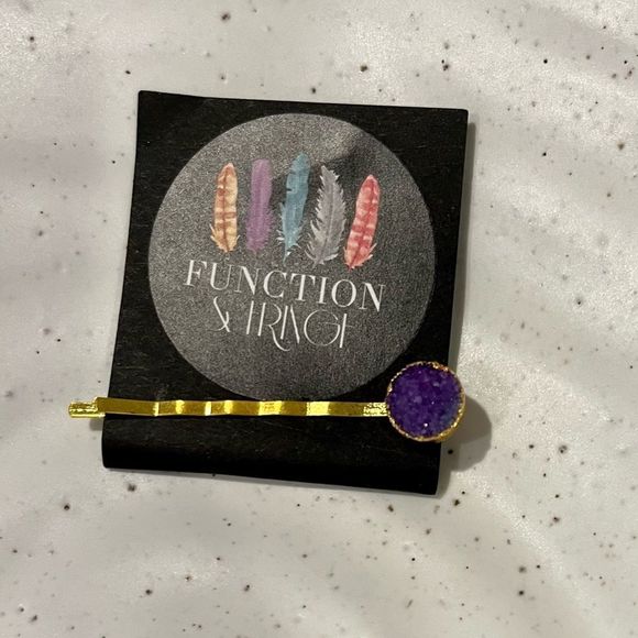 NEW Function & Fringe Purple and Gold Druzy Bobby Pin Style Hair Barrette - Picture 3 of 3